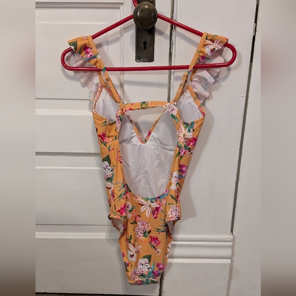 Express Women's One Piece Yellow Floral Bathing Swim Suit NWT M - Picture 2 of 4